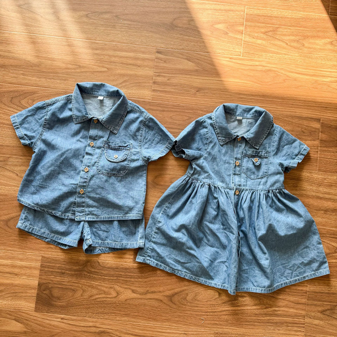 【80-150】半袖デニムシャツワンピース