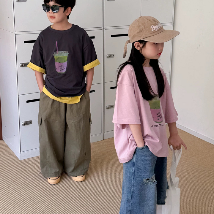 【100-150】抹茶ドリンクデザインTシャツ