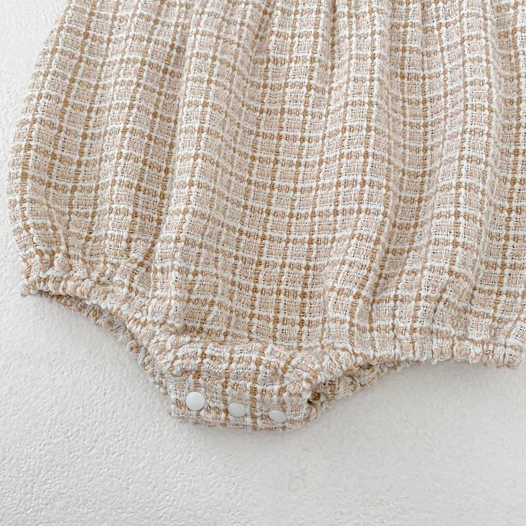 【73-90】フラワーモチーフチェック柄ロンパース