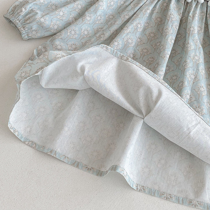 【90-140】ミニポンポンデザイン長袖ワンピース