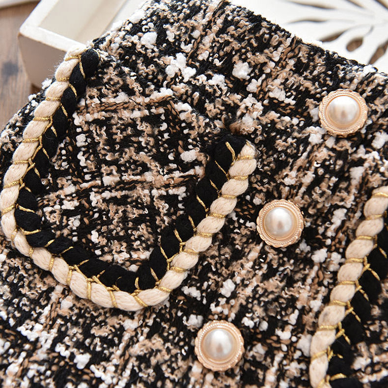 【100-150】ボタンデザインチェック柄ミニスカート