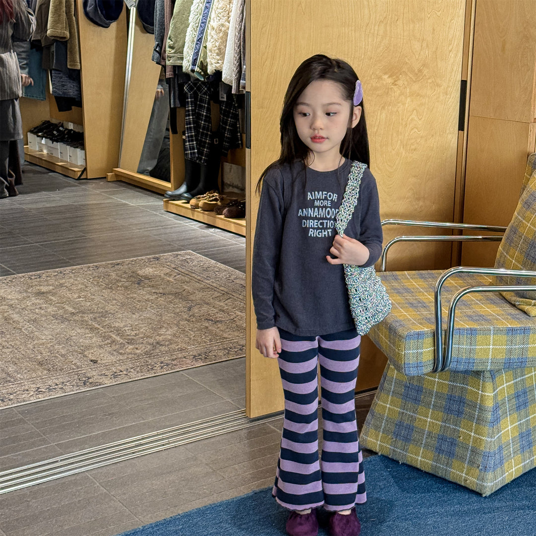 【80-130】太ボーダー柄フレアパンツ