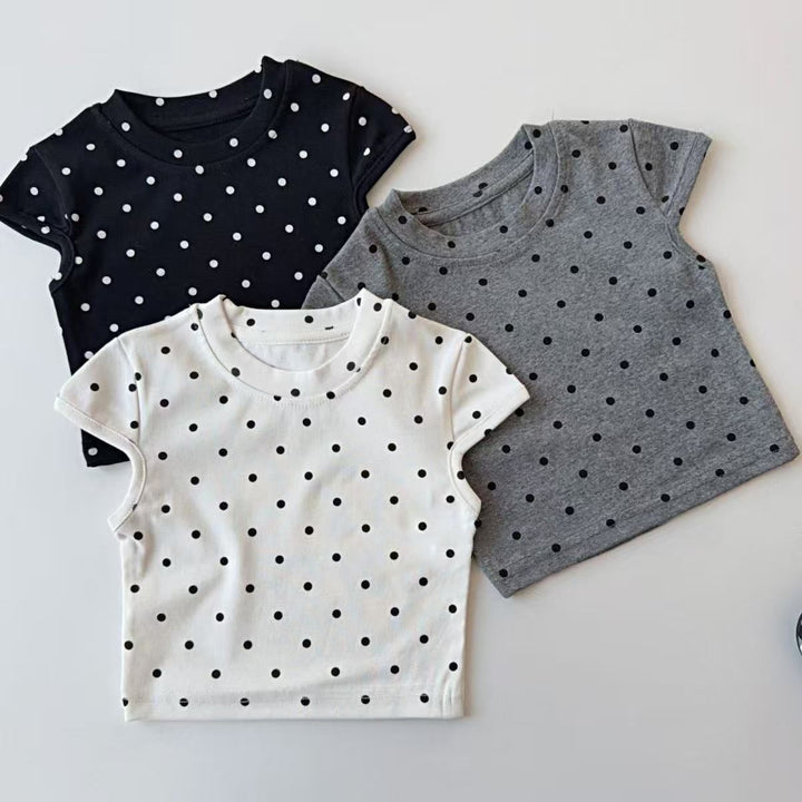 【80-150】ドット柄フレンチスリーブTシャツ