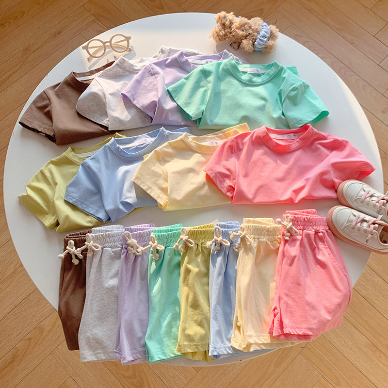 【90-150】シンプルカラーTシャツ×ハーフパンツセット