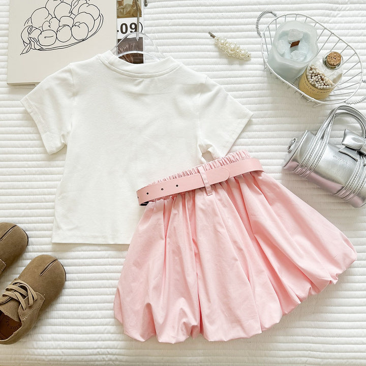 【90-140】フロントリボンTシャツ×ショートパンツセット