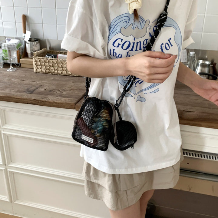 【MOM】ミニポーチ付きメッシュショルダーバッグ