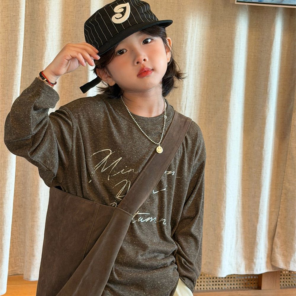 【90-150】ロゴデザイン長袖Tシャツ