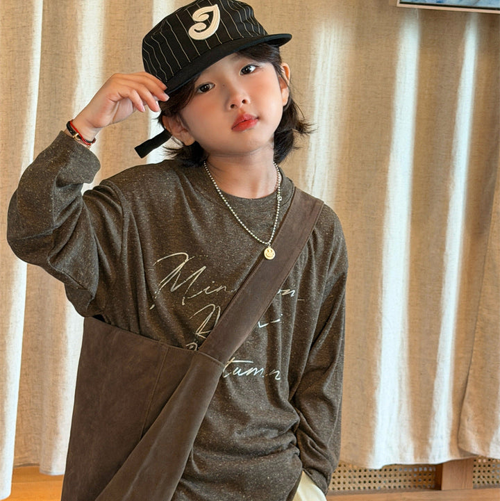 【90-150】ロゴデザイン長袖Tシャツ