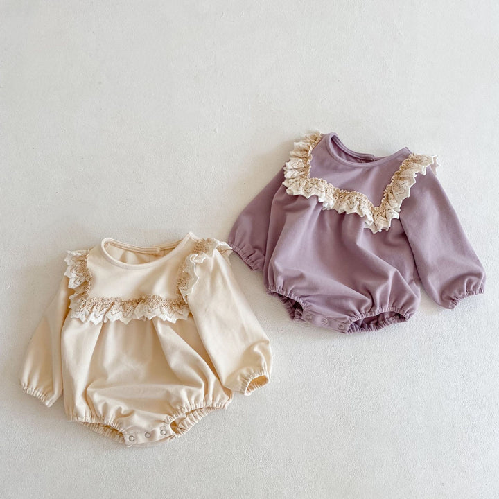 【73-100】帽子付きレースデザインロンパース