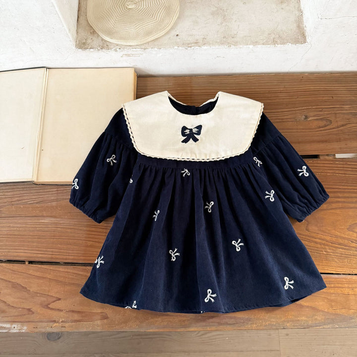 【73-120】リボンデザイン長袖ワンピース