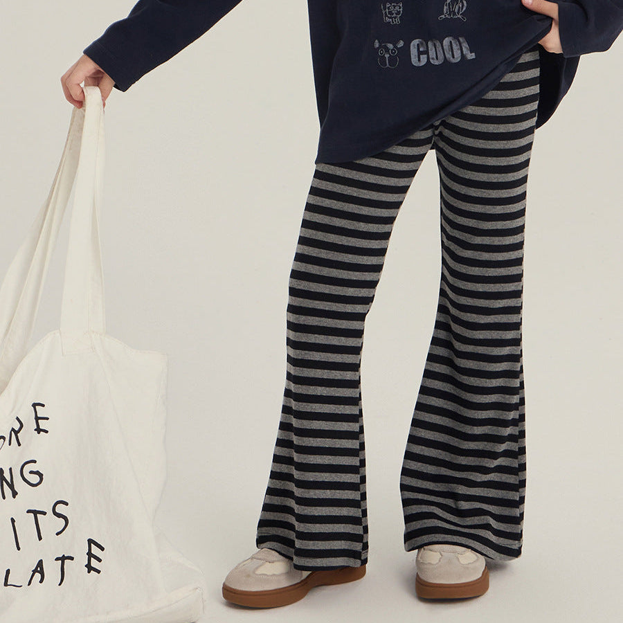 【90-150】ボーダー柄フレアロングパンツ