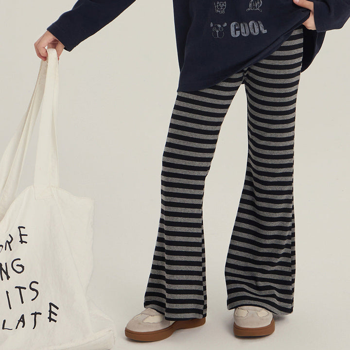 【90-150】ボーダー柄フレアロングパンツ