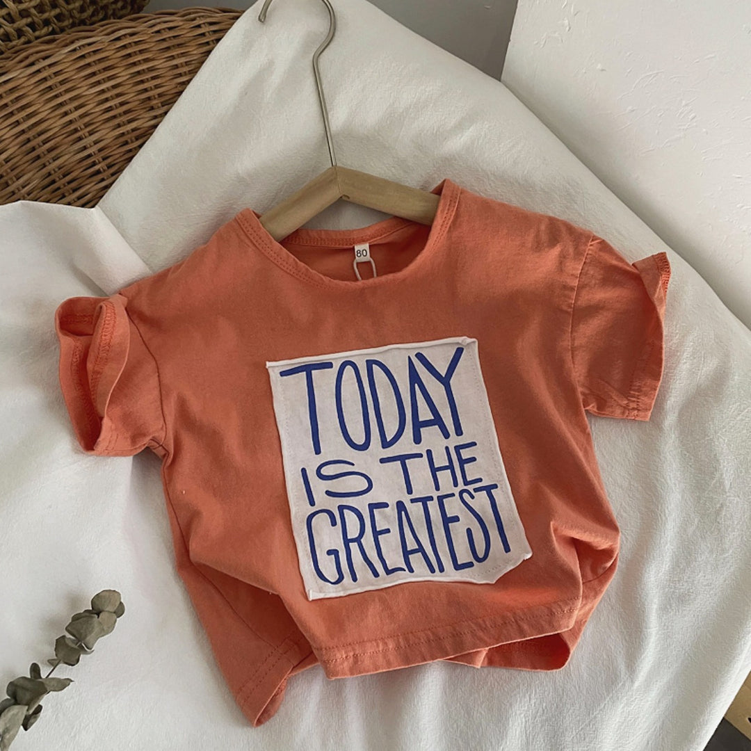 【80-120】ビッグ英字ロゴワッペンTシャツ