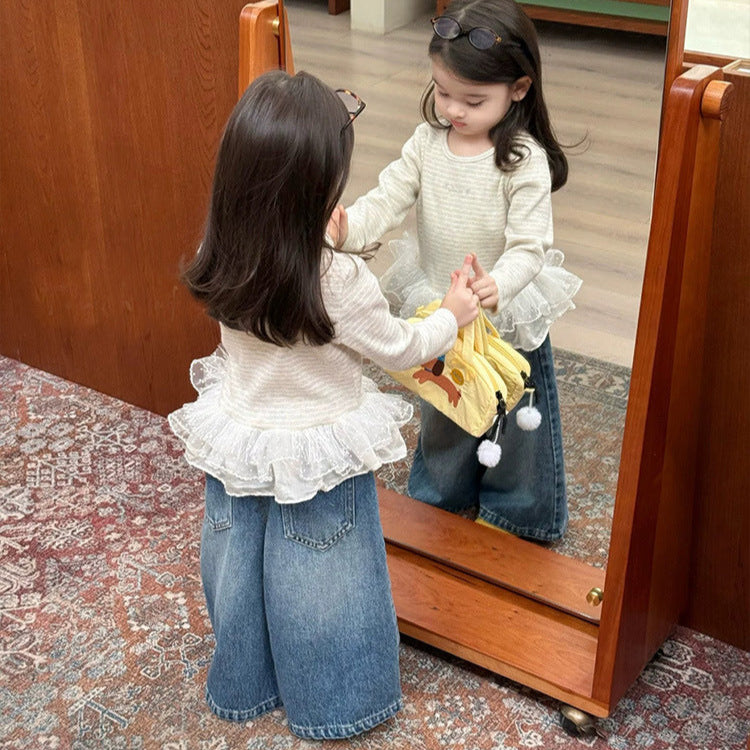 【80-130】ワイドデニムロングパンツ