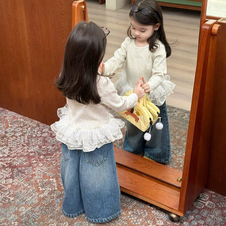 【80-130】ワイドデニムロングパンツ