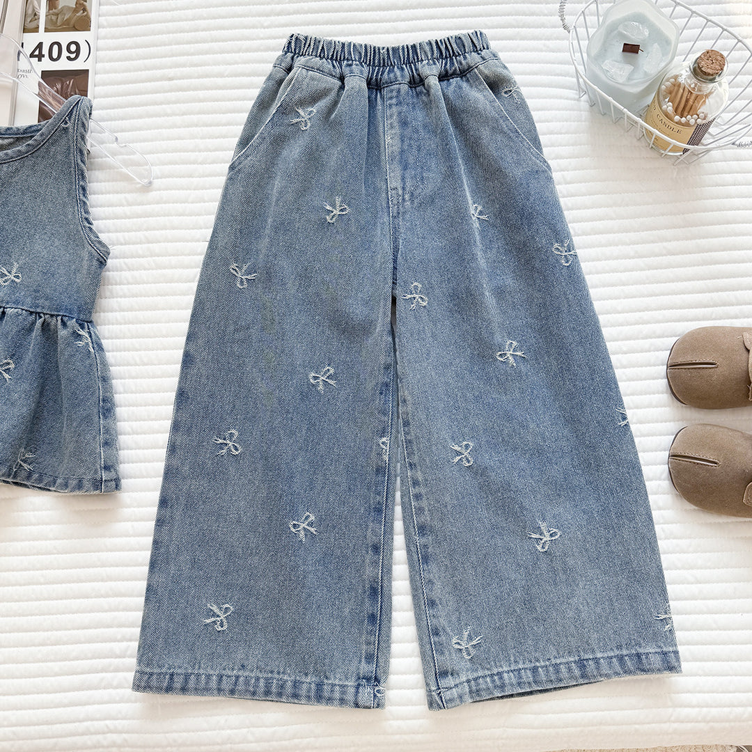 【90-150】リボン刺繍デニムセットアップ