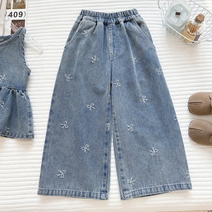 【90-150】リボン刺繍デニムセットアップ