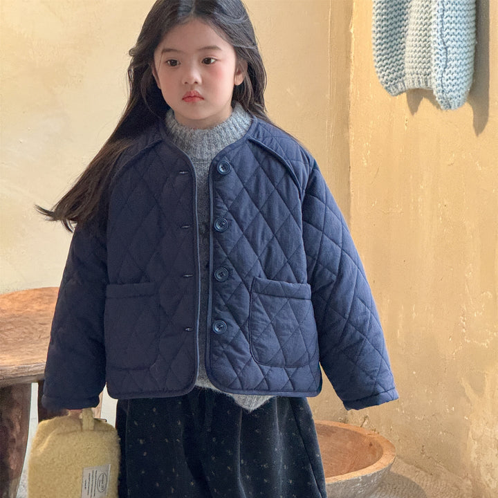 【90-140】ノーカラーシンプルキルティングジャケット