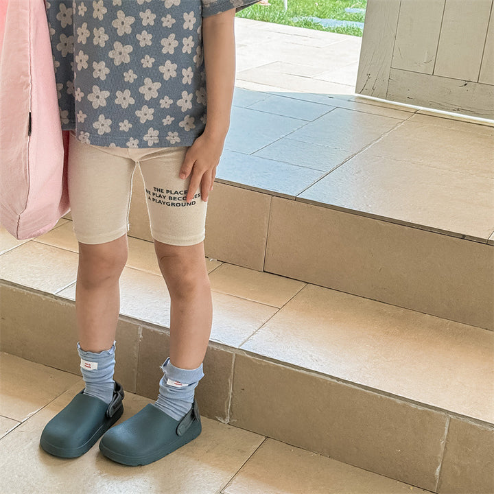 【80-130】英字ロゴデザインハーフレギンスパンツ