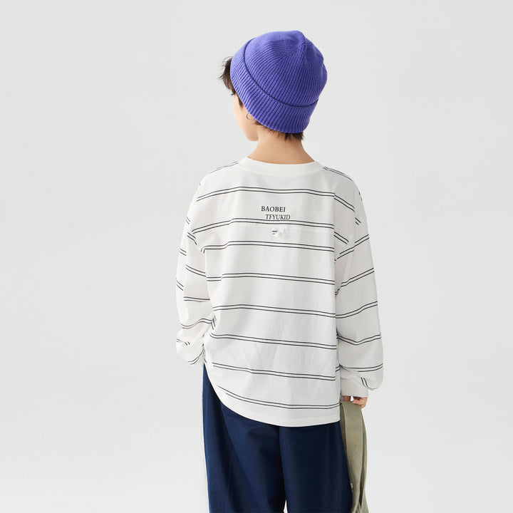 【100-150】ボーダーデザインロングTシャツ