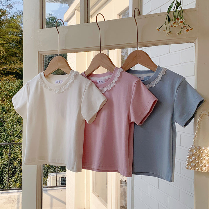 【90-140】レースデザインシンプルTシャツ