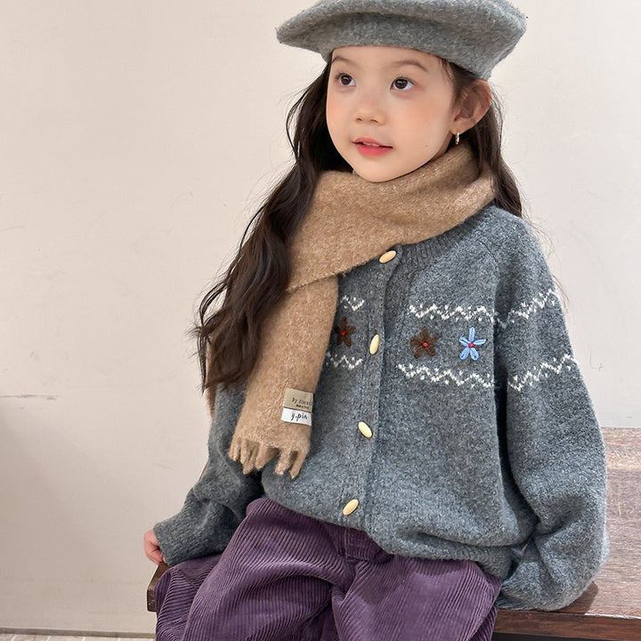 【90-150】花柄＆ボタンデザインカーディガン