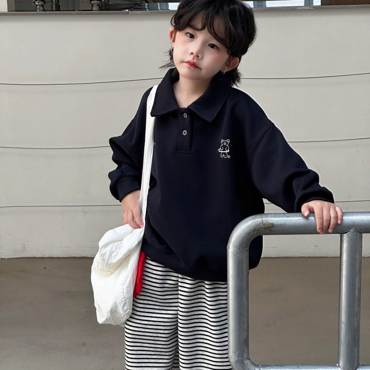 【90-150】オーバーサイズ長袖ポロトップス