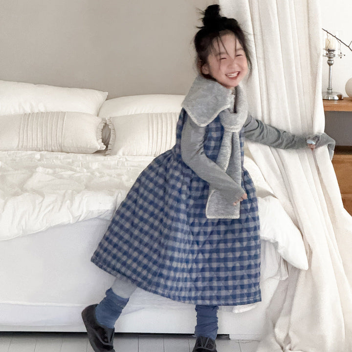 【90-150】チェック柄ノースリーブフレアワンピース