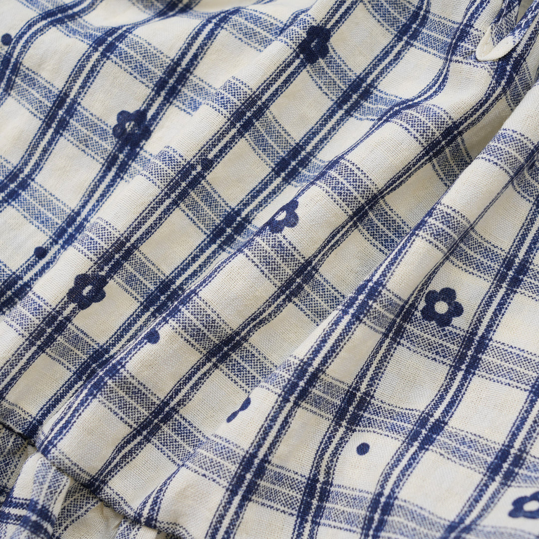 【90-140】花柄＆チェック柄フリルヘムセットアップ