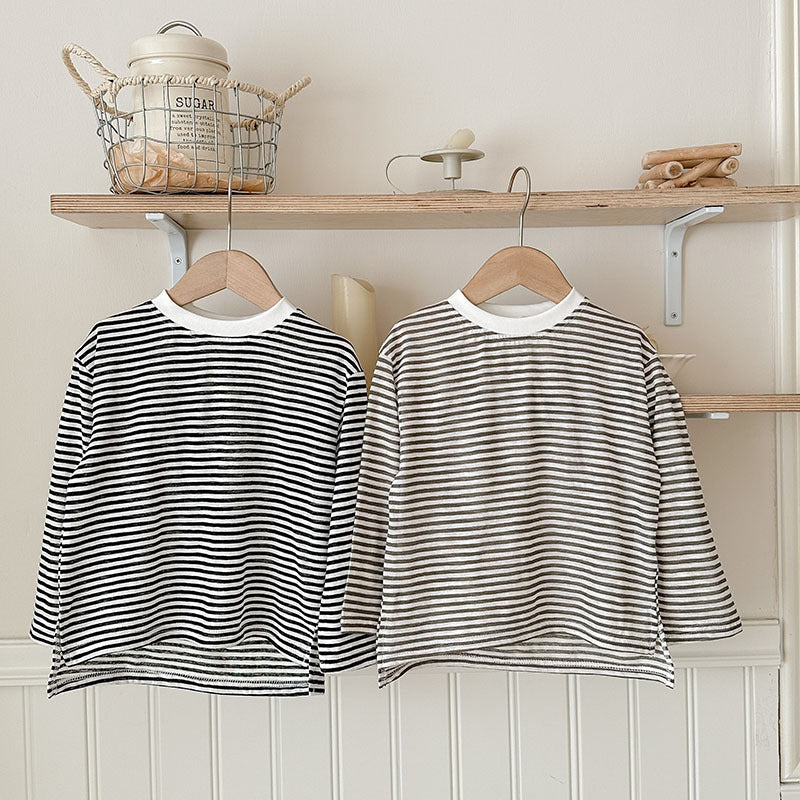 【90-150】ボーダー柄シンプルロングTシャツ