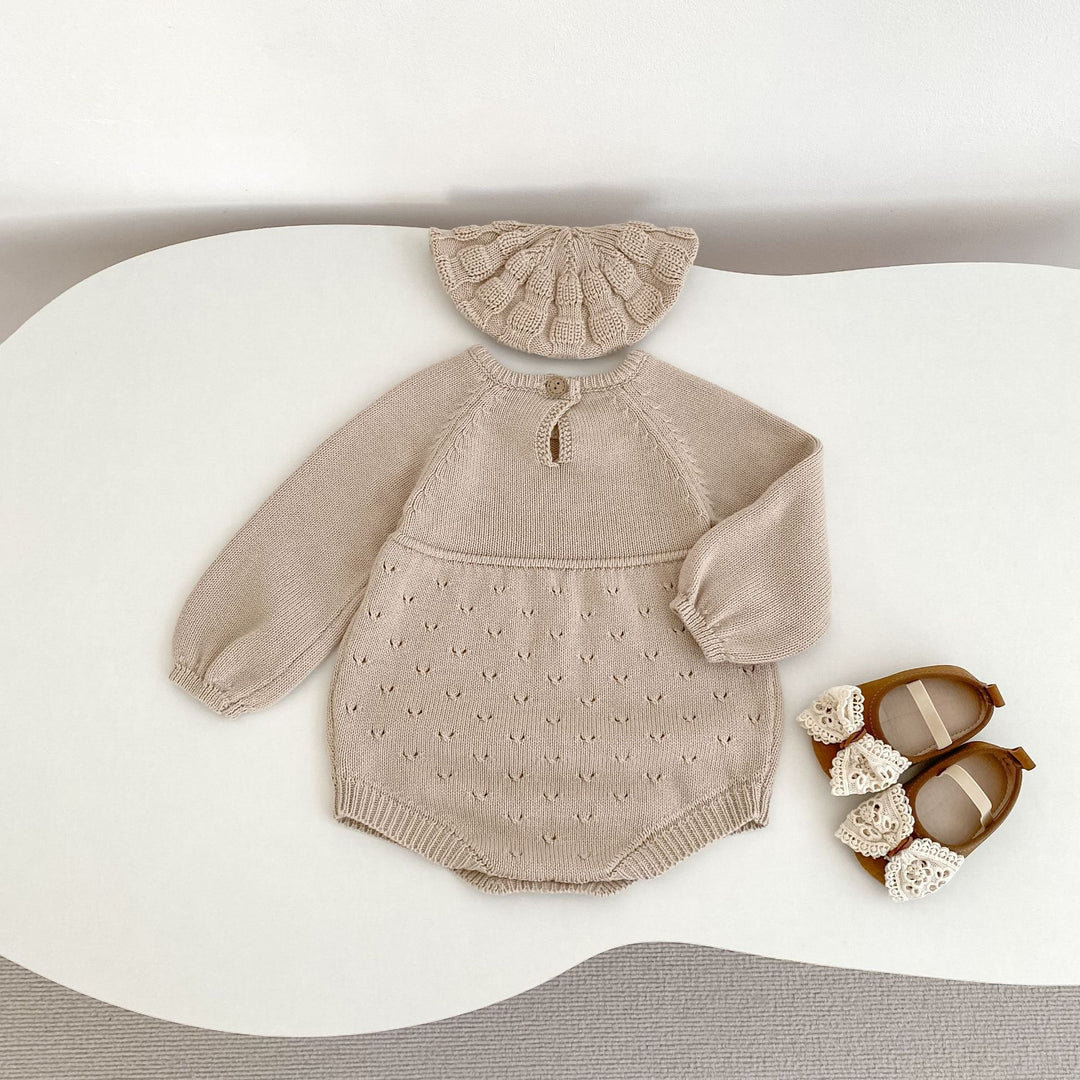 【73-90】シンプルニット長袖ロンパース