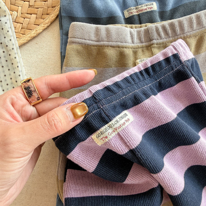 【80-130】太ボーダー柄フレアパンツ