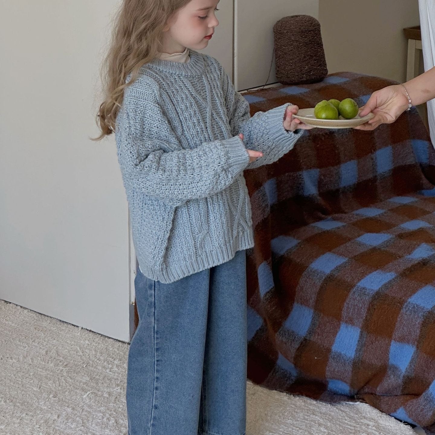 レース付きワイドレッグデニムパンツ Wide leg denim/マシンウォッシャブル（デニムパンツ/ジーンズ