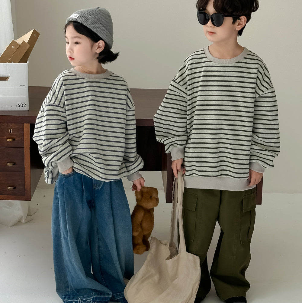 【90-150】ボーダー柄カジュアルトップス