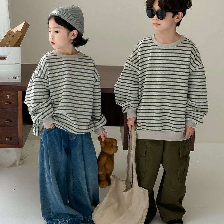 【90-150】ボーダー柄カジュアルトップス