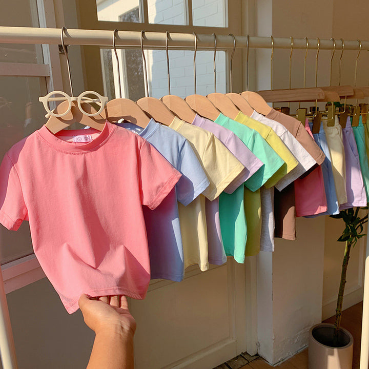 【90-150】シンプルカラーTシャツ×ハーフパンツセット