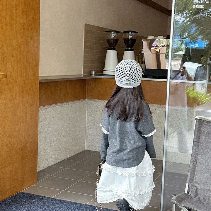 【90-150】レース＆ラメデザイン長袖トップス