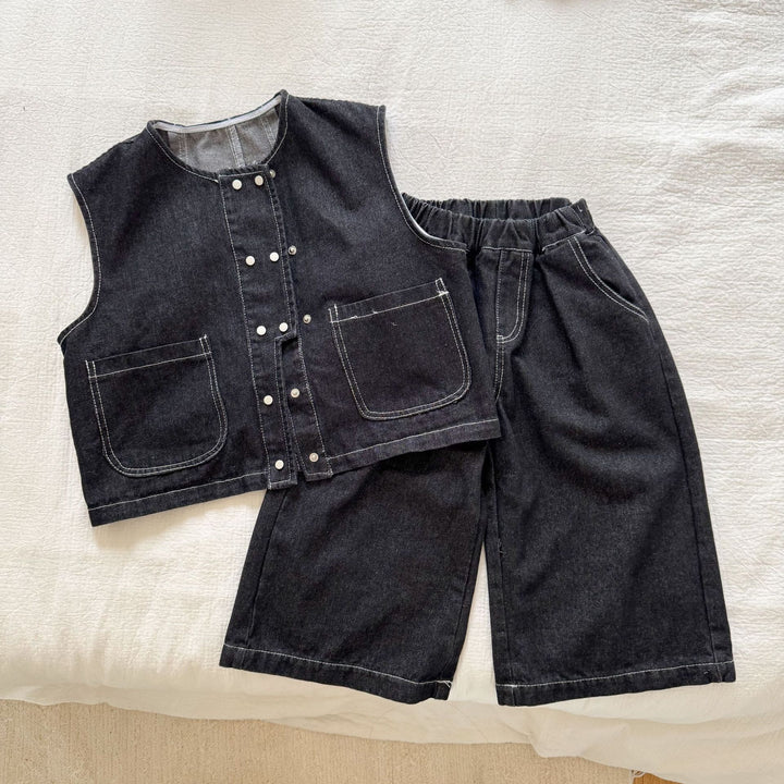【80-150】シンプルワイドデニムパンツ
