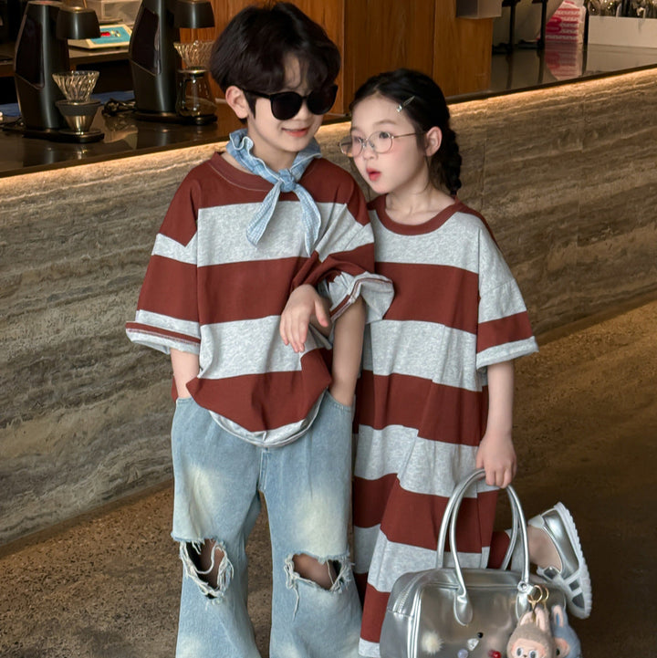 【90-150】太ボーダーリラックスTシャツ