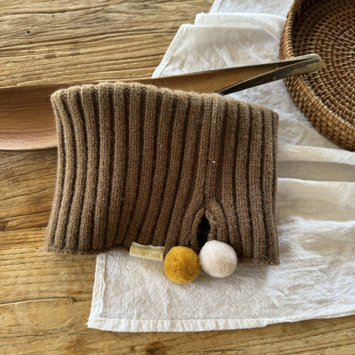 ポンポン付きニットネックウォーマー