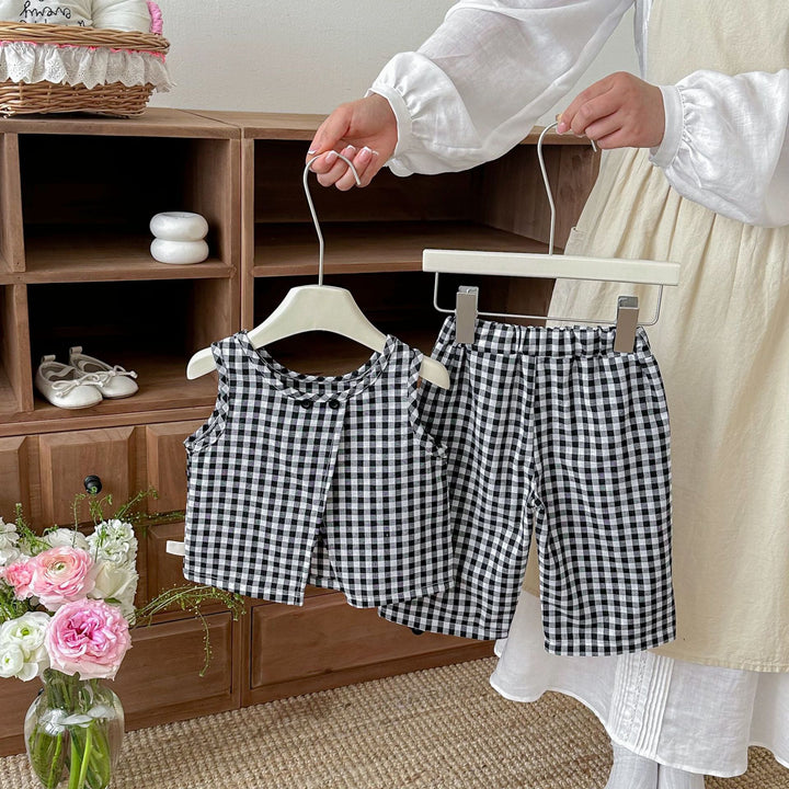 【73-110】ギンガムチェックバックデザインセットアップ