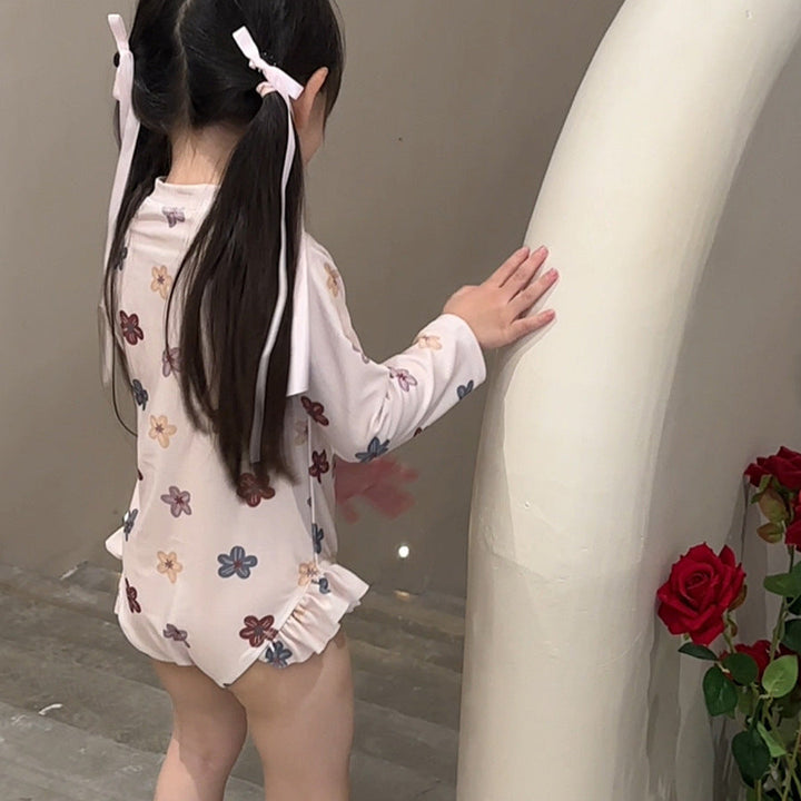 【90-140】花柄ロングスリーブスイムウェア