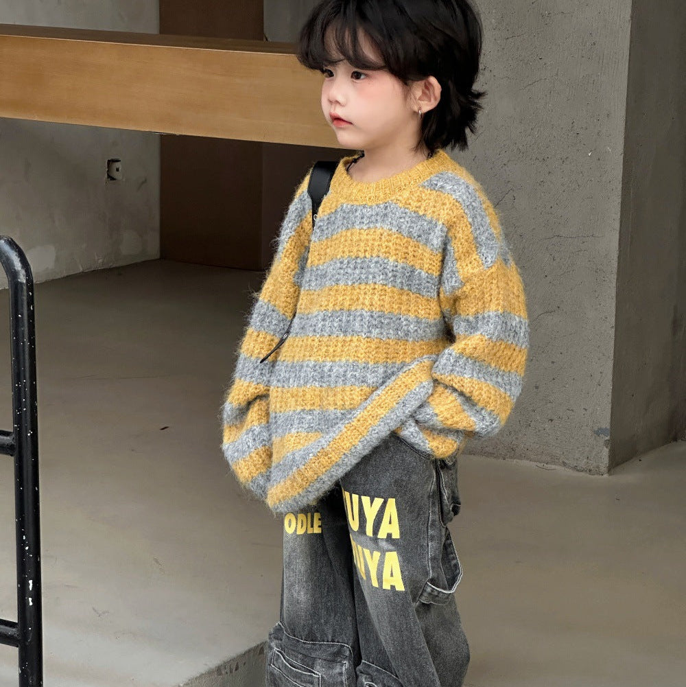 【90-150】ボーダー柄ニットプルオーバー