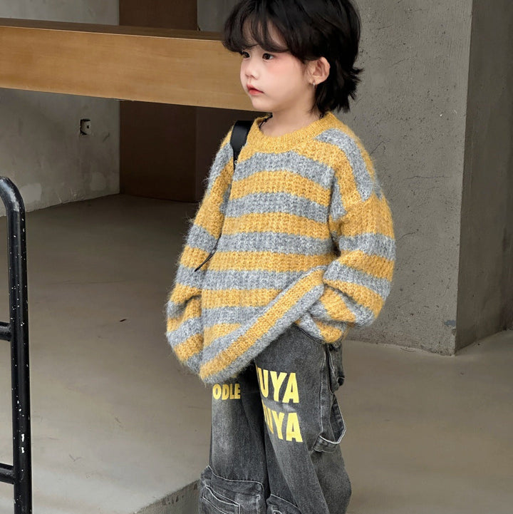【90-150】ボーダー柄ニットプルオーバー