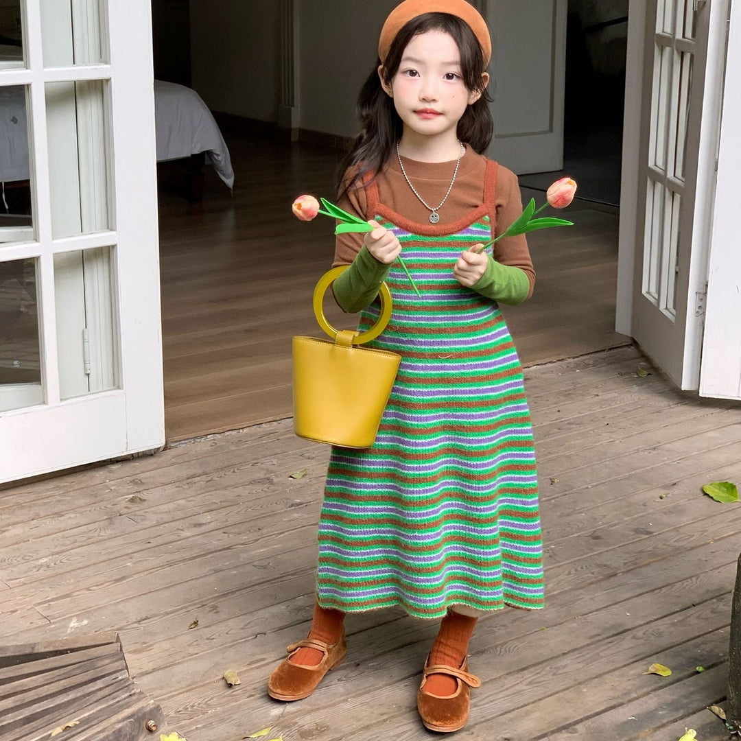 【90-140】マルチボーダーニットワンピース