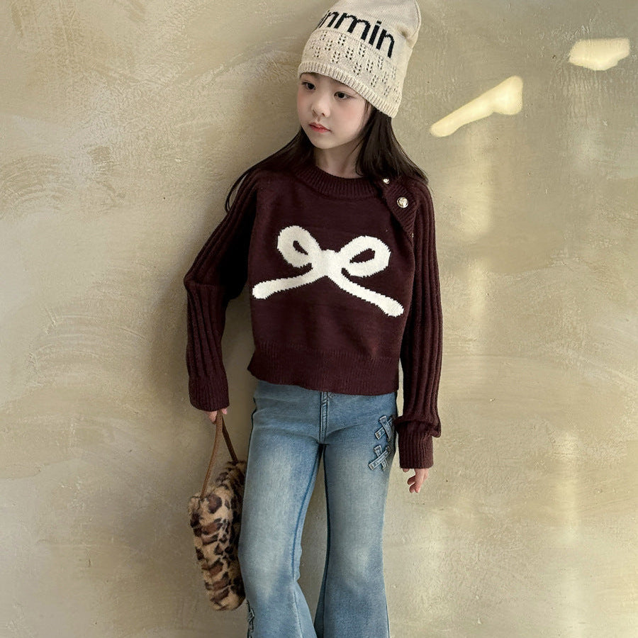 【90-150】ショルダーボタンニットトップス