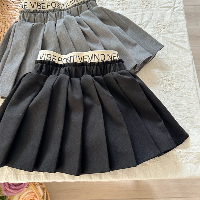 【80-130】ウエストロゴデザインプリーツスカート