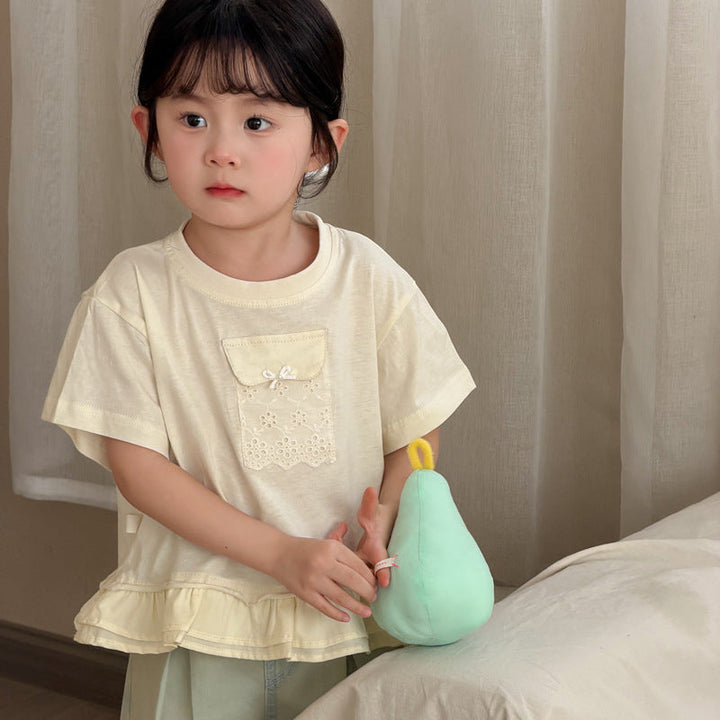 【90-140】フロントデザインチュールヘムTシャツ