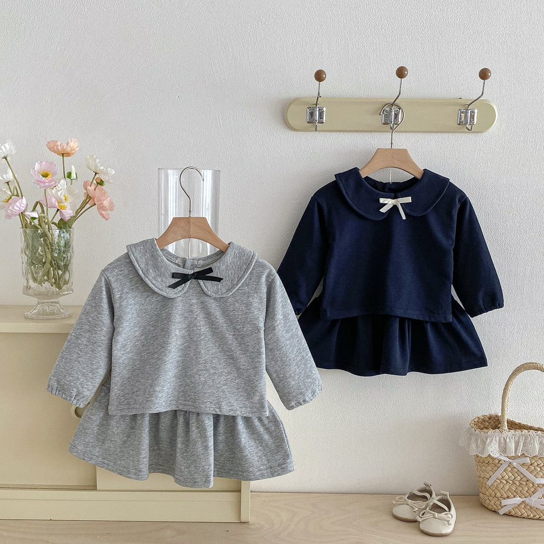 【73-110】ワンポイントリボントップス×スカートセット