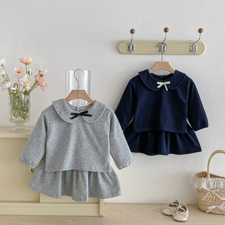 【73-110】ワンポイントリボントップス×スカートセット